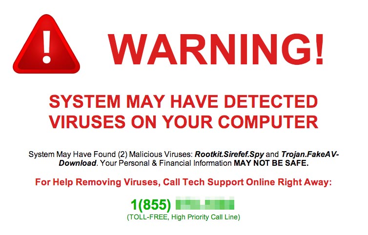 Screenshot of a fake warning screen