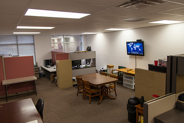 The right-hand side of our main work room as it appeared on Monday.