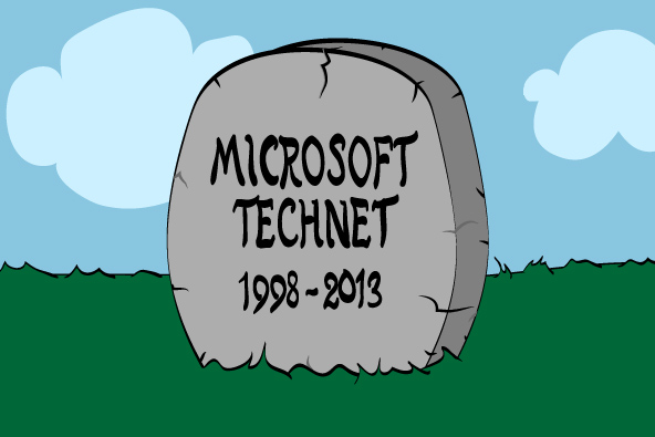 Illustration of a tombstone with Microsoft TechNet on it.