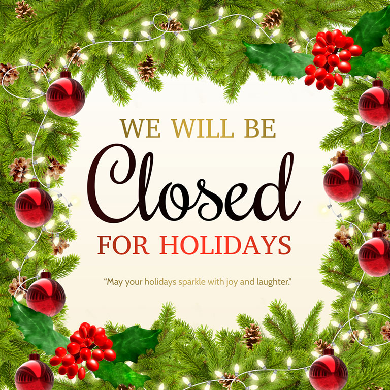 Closed for the holidays sign.
